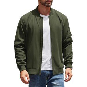 Men's Bomber Jackets Coat Green Fabric Designs Winter Warm Casual Zip Up Pocket